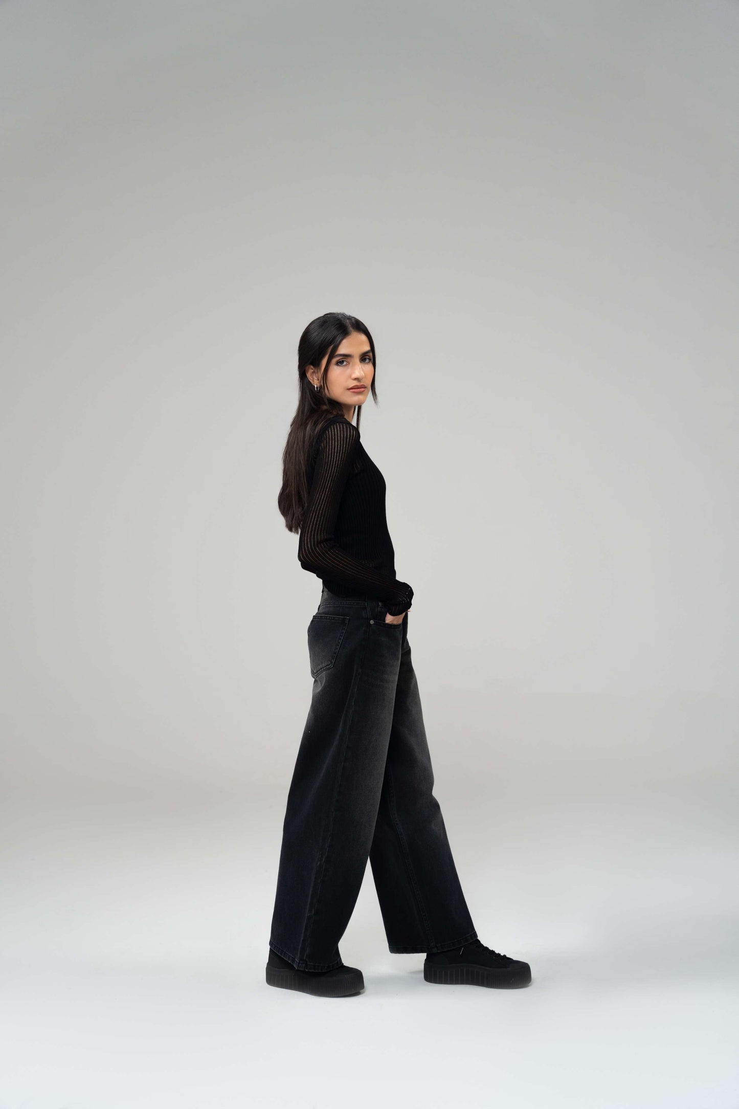 Charcoal Black Wide Leg (Low Rise)